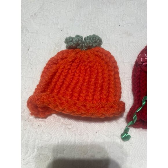 Handmade Newborn Knit Hats Set Of 2 Holiday & Pumpkin Theme - Picture 3 of 5